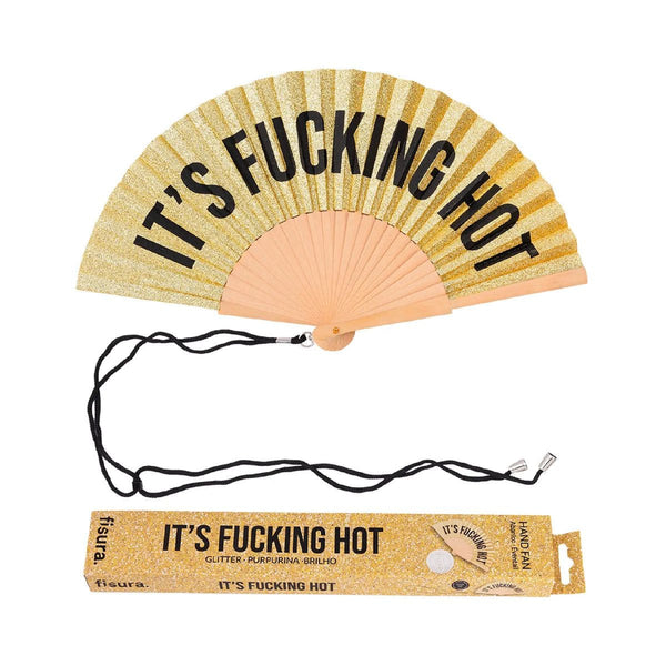 Abanico "It´s Fucking hot" Glitter Dorado