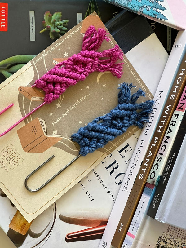 Set Separadores de Libros Macrame Azul y Fuscia