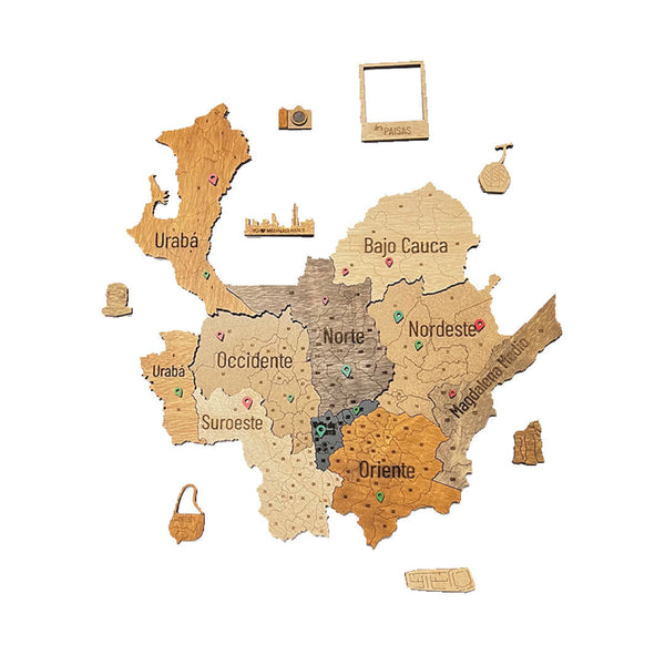 Mapa Antioquia en Madera para Pared Relieve 3D