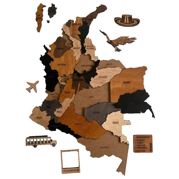 Mapa Colombia en Madera para Pared Relieve 3D