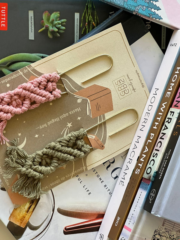 Set Separadores de Libros Macrame Rosa y Verde